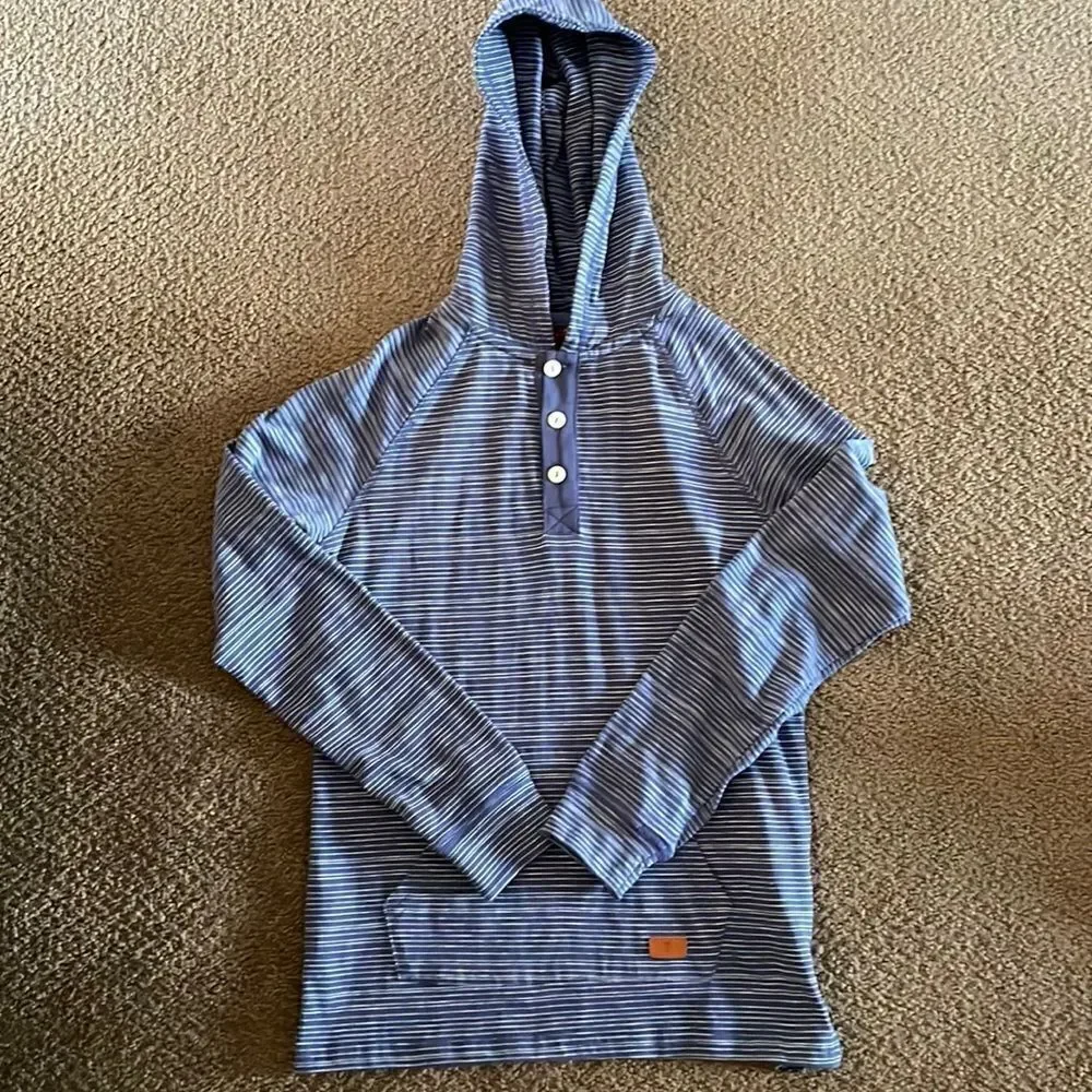 74AMK Boys Blue & White Striped Hooded L/S Shirt